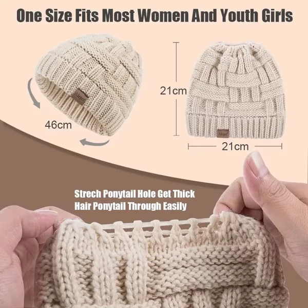 Alepo Womens High Messy Bun Beanie Hat with Ponytail Hole, Winter Warm Trendy Knit Ski Skull Cap - Image 4
