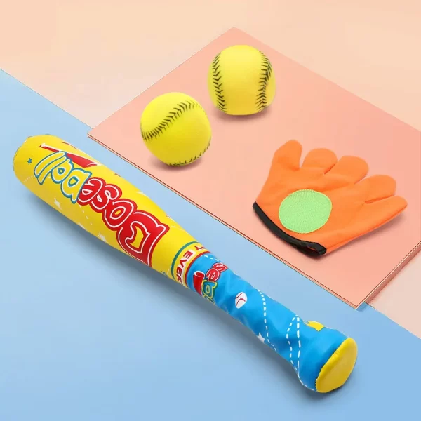 1 Set/4 Pcs ABS Baseball Kit Baseball for Kids Chindren Outdoor Ball Sports 1 Pc Bat, 1 Pc Hoop and Loop Glove, 2 Pcs Baseball - Image 3