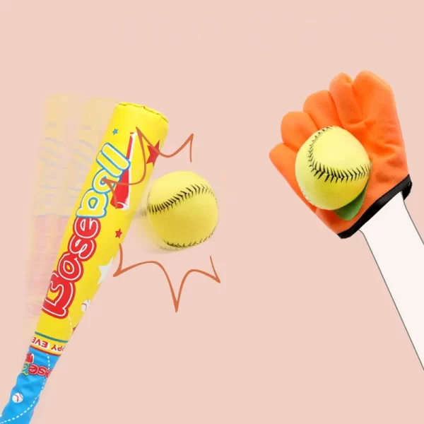 1 Set/4 Pcs ABS Baseball Kit Baseball for Kids Chindren Outdoor Ball Sports 1 Pc Bat, 1 Pc Hoop and Loop Glove, 2 Pcs Baseball - Image 2