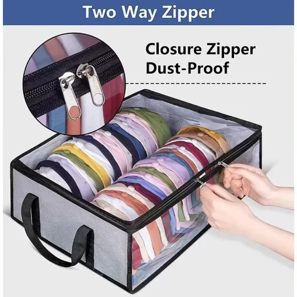 Large Capacity Baseball Cap Storage Box Space Saver Collapsible Cap Storage Bag Reusable Visible Window Closet Organizer Case - Image 5