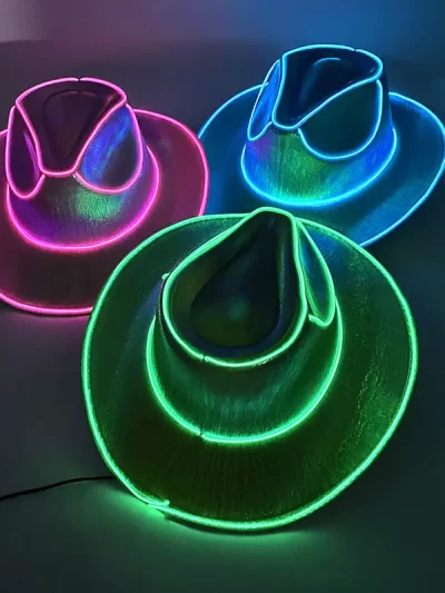 New Arrival Pearlescent Cowboy Hat Dance Costume Decorate Glowing Cowgirl Cap Glowing For Neon NightClub