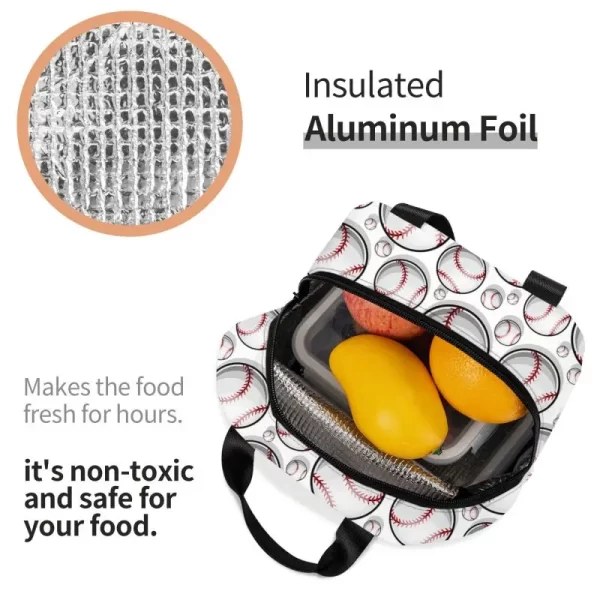 Baseball Softball Ball Pattern Lunch Box for Women Leakproof Thermal Cooler Food Insulated Lunch Bag Reusable Picnic Tote Bags - Image 4