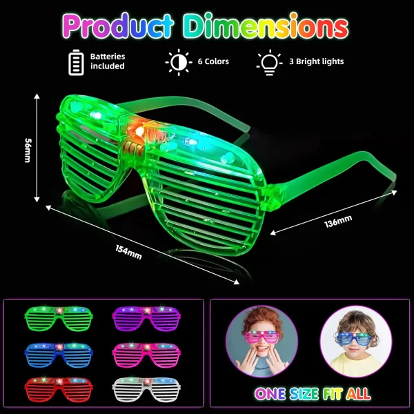 Glow in the Dark LED Eyeglasses 6 Neon Colors Blinds Lampshade Glasses Christmas Mardi Gras - Image 3