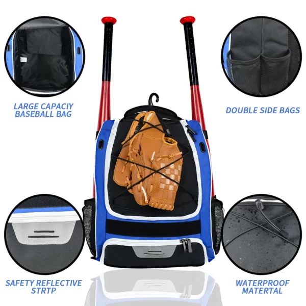 20-35L Baseball Bag T-Ball Softball Equipment Bag Gear Large Main Compartment For Helmet Accessories Separate Shoes Compartment - Image 16