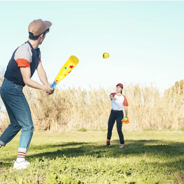 1 Set/4 Pcs ABS Baseball Kit Baseball for Kids Chindren Outdoor Ball Sports 1 Pc Bat, 1 Pc Hoop and Loop Glove, 2 Pcs Baseball - Image 4