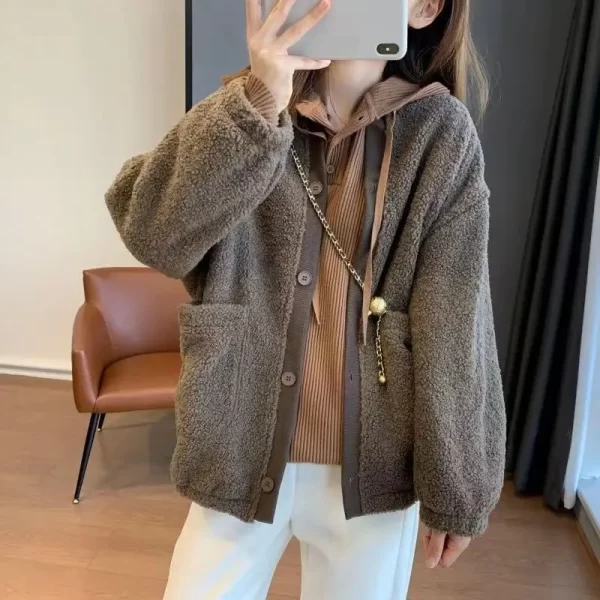 Winter Warm Coat Casual Women's Sweatshirt Harajuku Soft Warm Fashion Solid Pocket Button Baseball Coat Korean Loose Coat 2023 - Image 3