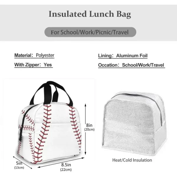 Baseball Lace Sport Insulated Lunch Portable Thermal Cooler Box Reusable Picnic Tote Bento Bag For Men Women Kids Work - Image 6