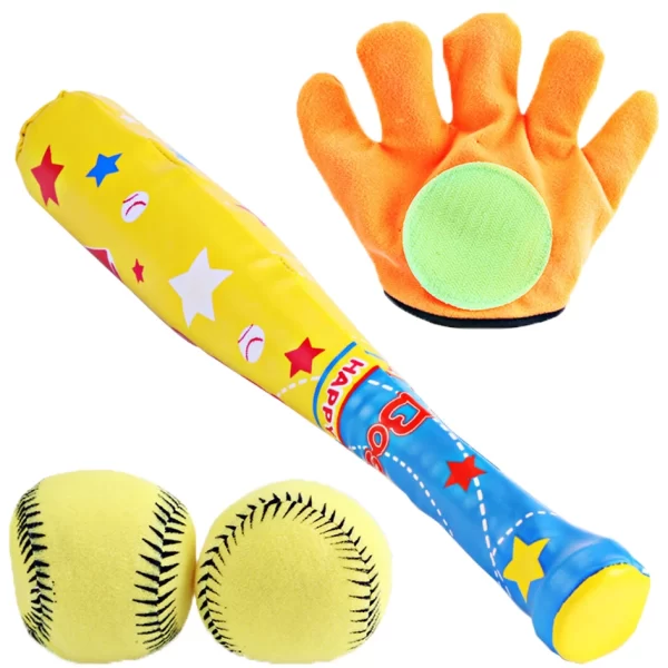 1 Set/4 Pcs ABS Baseball Kit Baseball for Kids Chindren Outdoor Ball Sports 1 Pc Bat, 1 Pc Hoop and Loop Glove, 2 Pcs Baseball