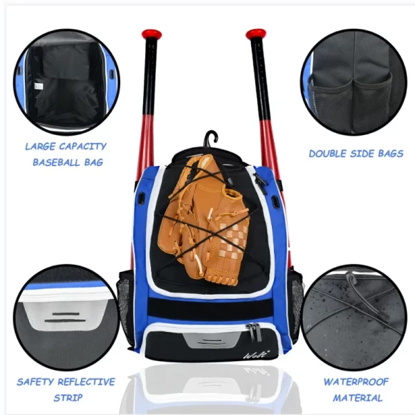 Baseball Softball Backpack with Shoes Compartment Outdoor Softball Bat Bag for Youth Adult Large Capacity Sports Shoulder Bag - Image 2