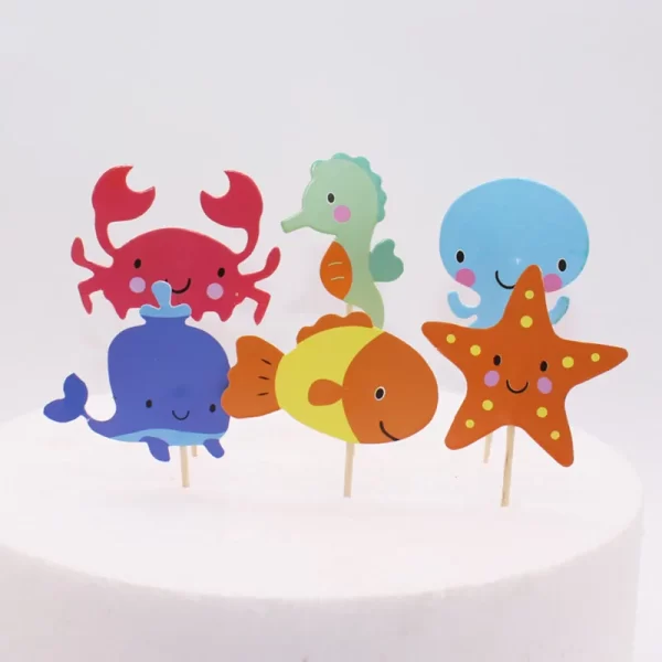 24pcs Ocean Animal Cupcake Toppers Under the Sea Birthday Party Cake Decorations Baby Shower Girls Mermaid Themed Party Supplies - Image 2