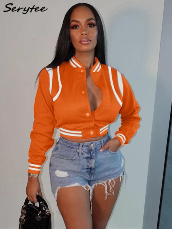 Totatoop Colors Patchwork Baseball Jacket Coat Women 2023 Autumn Winter Casual Buttons Up Crop Bomber Warm Winter Coats Outfits - Image 3