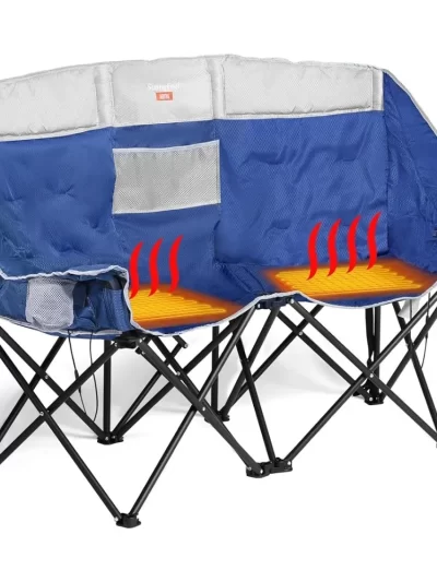 SUNNYFEEL Heated Double Camping Chair, Portable/Foldable Lawn Chair for Beach/Outdoor/Travel/Picnic, Fold Up Camp Chairs