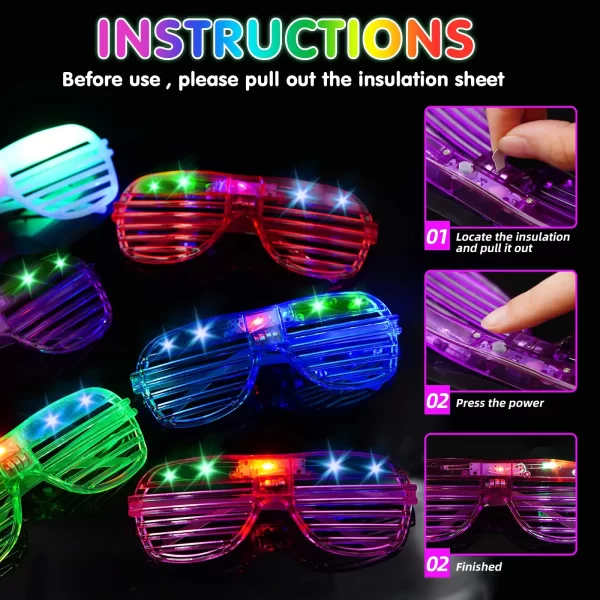 Glow in the Dark LED Eyeglasses 6 Neon Colors Blinds Lampshade Glasses Christmas Mardi Gras - Image 2