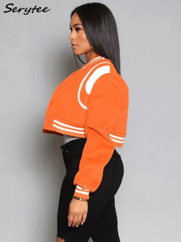 Totatoop Colors Patchwork Baseball Jacket Coat Women 2023 Autumn Winter Casual Buttons Up Crop Bomber Warm Winter Coats Outfits - Image 2