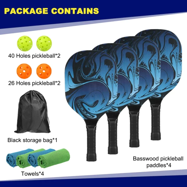 Pickleball Paddles Set with 4 Premium Wood Pickleball Rackets with Cushion Grip 4 Pickleball Ball 4 Cooling Towels and Carry Bag - Image 2