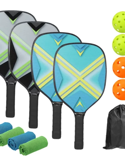 Pickleball Paddles Set with 4 Premium Wood Pickleball Rackets 4 Pickleball Balls 4 Cooling Towels a Carry Bag