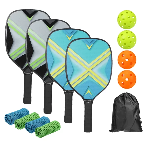 Pickleball Paddles Set with 4 Premium Wood Pickleball Rackets 4 Pickleball Balls 4 Cooling Towels a Carry Bag