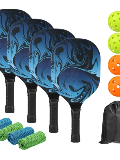 Pickleball Paddles Set with 4 Premium Wood Pickleball Rackets with Cushion Grip 4 Pickleball Ball 4 Cooling Towels and Carry Bag