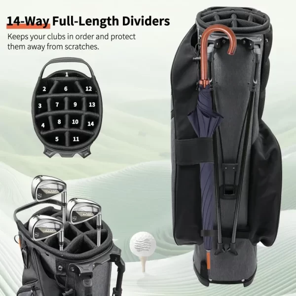 Golf Stand Bag 14 Way Full-Length Dividers with Stand - Image 2