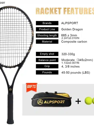 ALPSPORT JL T800 Carbon Fiber Tennis Racket 18K with Bag & Adjustable Strap