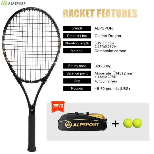 ALPSPORT JL T800 Carbon Fiber Tennis Racket 18K with Bag & Adjustable Strap