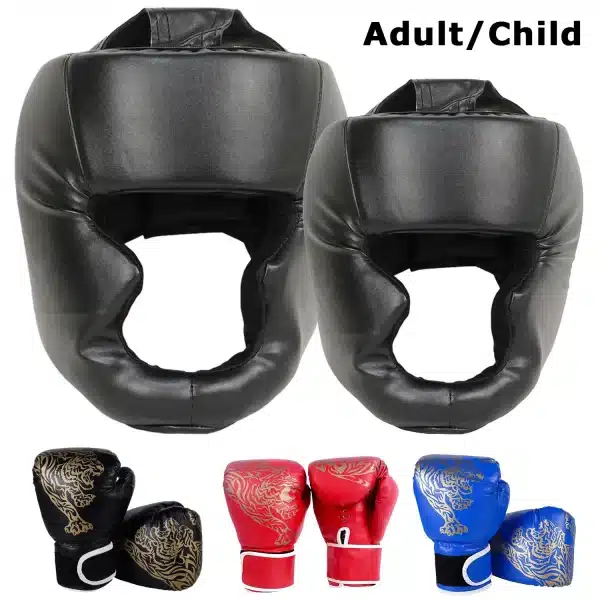 MMA Safety Boxing Gloves Helmet Head Gear & PU Leather Gloves