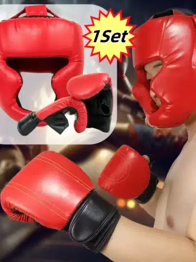Boxing Gloves and Helmet Set