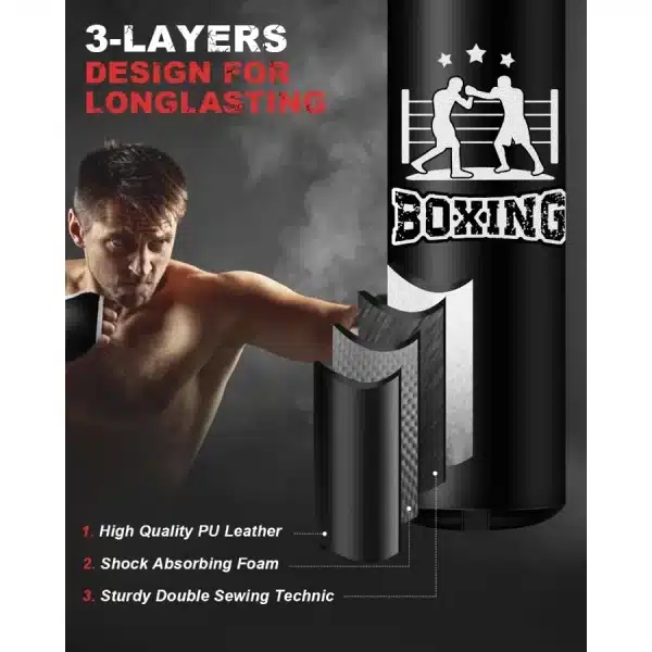 4FT PU Leather Hanging Punching Bag with 11lb Sponge Filler and 12OZ Boxing Gloves for Adults - Image 3