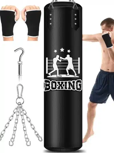 4FT PU Leather Hanging Punching Bag with 11lb Sponge Filler and 12OZ Boxing Gloves for Adults