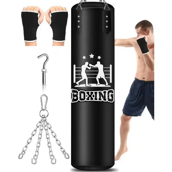 4FT PU Leather Hanging Punching Bag with 11lb Sponge Filler and 12OZ Boxing Gloves for Adults