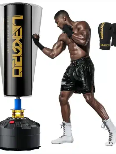 Standing boxing post with gloves