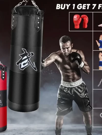 Durable PU Leather Punching Bag Red Black with Gloves