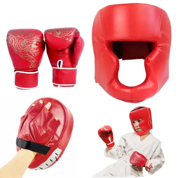 MMA Safety Boxing Gloves Helmet Head Gear & PU Leather Gloves - Image 9