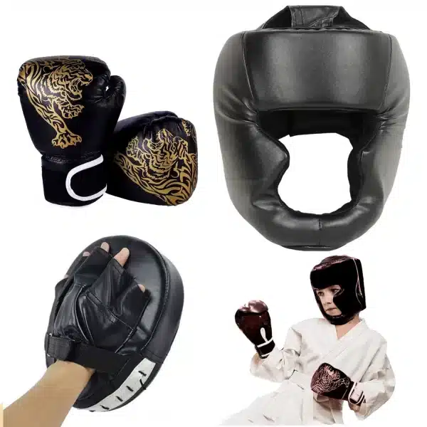 MMA Safety Boxing Gloves Helmet Head Gear & PU Leather Gloves - Image 8