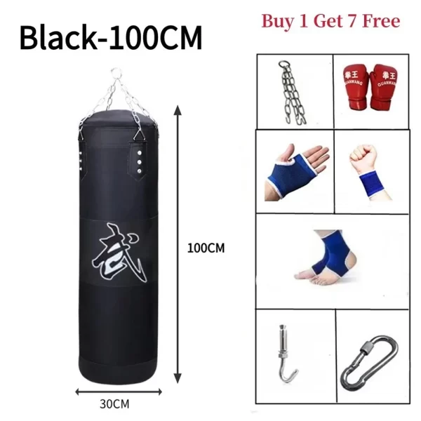 Durable PU Leather Punching Bag Red Black with Gloves - Image 8
