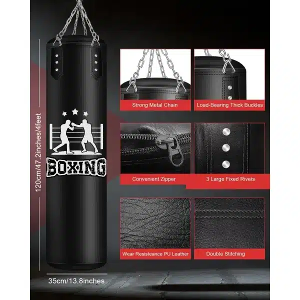 4FT PU Leather Hanging Punching Bag with 11lb Sponge Filler and 12OZ Boxing Gloves for Adults - Image 2