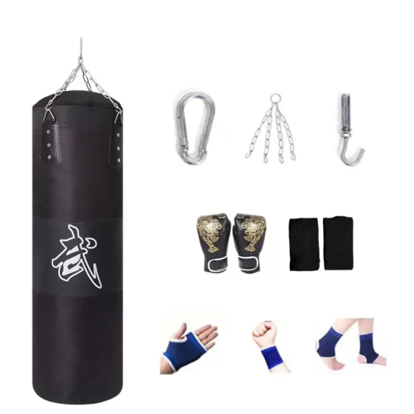 Durable PU Leather Punching Bag Red Black with Gloves - Image 4