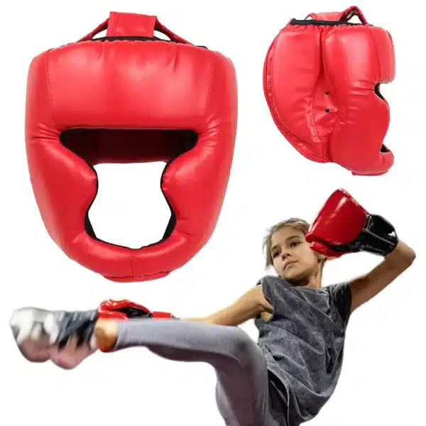 MMA Safety Boxing Gloves Helmet Head Gear & PU Leather Gloves - Image 2