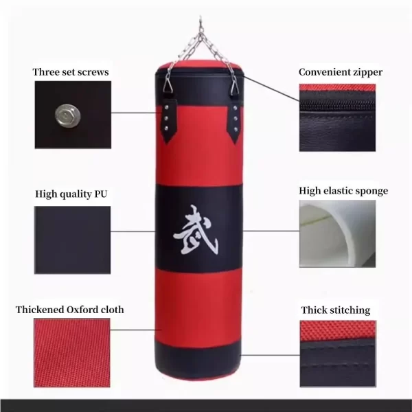 Durable PU Leather Punching Bag Red Black with Gloves - Image 5