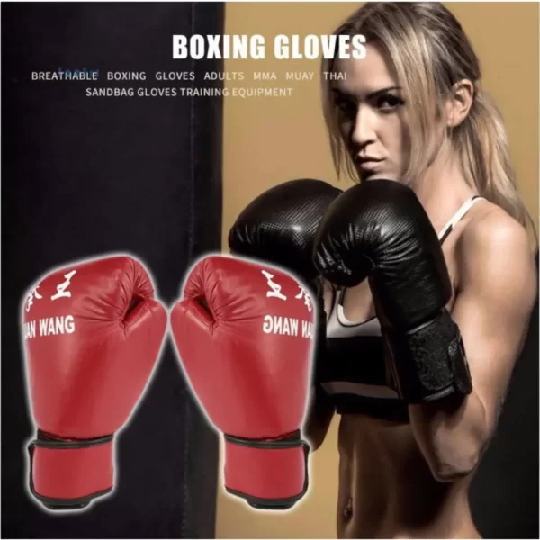 Durable PU Leather Punching Bag Red Black with Gloves - Image 3