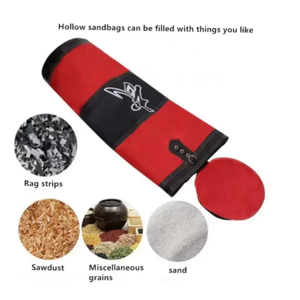 Durable PU Leather Punching Bag Red Black with Gloves - Image 2