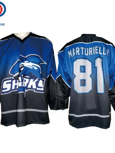 Custom Teamwear Shark Logo Ice Hockey Shirts for Training with Team Name