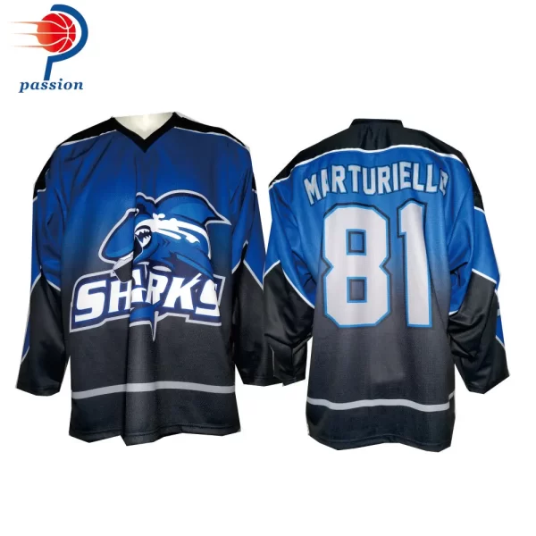 Custom Teamwear Shark Logo Ice Hockey Shirts for Training with Team Name
