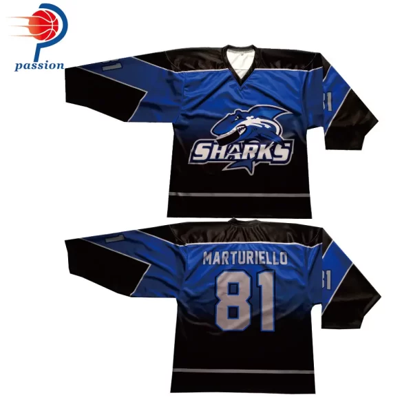 Custom Teamwear Shark Logo Ice Hockey Shirts for Training with Team Name - Image 6